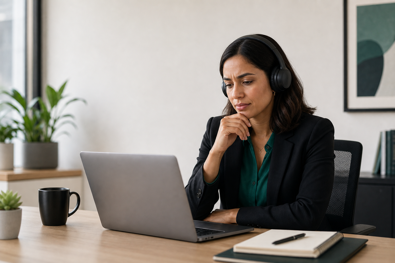 Customer experience leader reviewing post-support feedback at her laptop